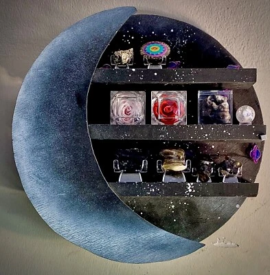 handmade custom wooden moon shelf-wood 3 shelves options for painted or stained - Image 1 of 2