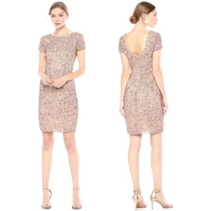 NWT Adrianna Papell sequined rose gold cocktail dress scoop back formal beaded - Picture 1 of 11