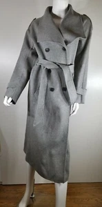 Mackage Blair Wool Grey Trench Coat, Size M, Pre-owned Missing Fur Collar - Picture 1 of 10