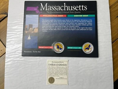MASSACHUSETTS 2000 P & D Mint Set Colorized State Quarter COA  L31 - Image 1 of 3