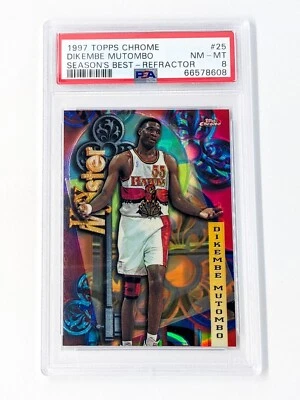 1997-98 Topps Chrome Season's Best Refractor #25 Dikembe Mutombo PSA 8 Hawks Salón de la fama Foto 1 de 2