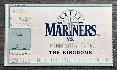 Boleto de Ken Griffey, Jr HR 8 juego recto Marineros vs Mellizos 28/07/93 Foto 1 de 2