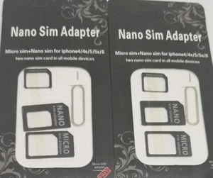 2 Nano to Micro/Standard SIM Card Adapter Converter for phones with SIM. Black - Picture 1 of 3