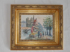 Vintage Gemälde impressionistischer Stil, urbane Szene Öl auf Leinwand gerahmt - Bild 1 von 9