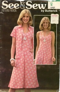 Butterick See & Sew 5767 Flared Sundress & Jacket w Convertible Collar Sz 16 UC - Imagen 1 de 6