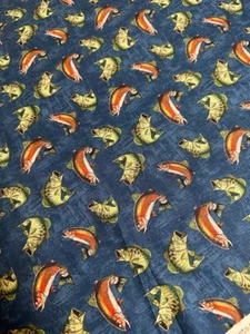 Lake Adventure fish on blue sewing cotton Fabric / yd  44" - Picture 1 of 2