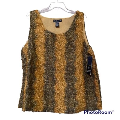 Mlle Gabrielle женщин желтовато-коричневый коричневый бахрома полоски легкий Майка размер 3 X новый - Изображение 1 из 4