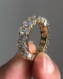 Oval Full Eternity Diamond Band Wedding Ring Sharing Prong Lab Created Diamond - Picture 1 of 8
