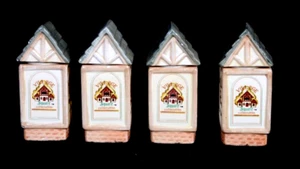 (4) Ceramic VILLIAGE SQUARE COLLECTABLES Rubber Seal House SPICE /TINKET BOX 4"H - Picture 1 of 4