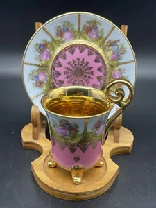 Rare Pink Carlsbad Bavaria Fragonard Courting Couple Demitasse Set - Picture 1 of 14