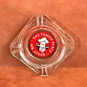 Vintage Mr. Steak The Family Place mit Logo Quadrat Glas Aschenbecher ~ 3 1/2" ~ Sehr guter Zustand - Bild 1 von 4