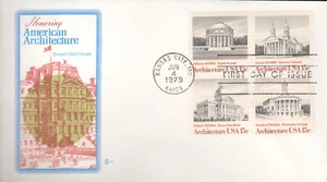 Bloque FDC 1979 - Scott # 1779-82 - Arquitectura - Cachet Craft con tarjeta - Imagen 1 de 2