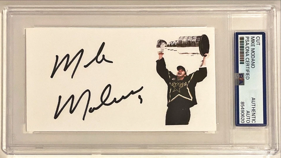 Mike Modano Dallas Stars NHL Signed Auto 3x5 Index Card PSA DNA - Image 1 of 1