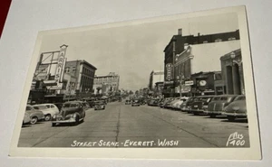WA Everett RPPC c1950 STREET Harris Clothing Store EVERETT THEATER Ellis 1400 - Picture 1 of 2