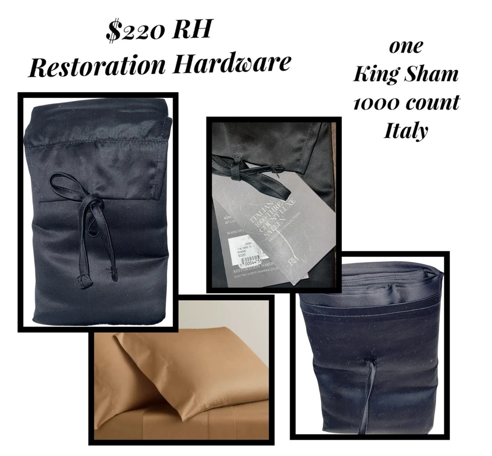 右握 $220 Restoration Hardware Italian 1000 Thread Luxe Sateen One King Sham 黑色 — 第 1/4 张图片