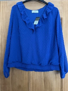 Wallis Ladies 'Chiffon' Blue V-Necked Lined Blouson Top Size Petite 18 BNWT - Picture 1 of 3