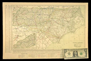 1914 Antique Map of NORTH CAROLINA Railroads Map ORIGINAL Atlas Map NS Ry DATED - Picture 1 of 14