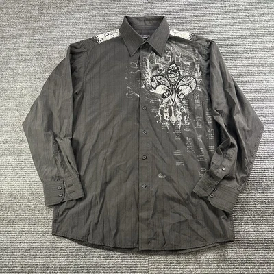 Mens Eddie Domani Black Long Sleeve Button Down Graphic Print Shirt Size Large - Image 1 of 4