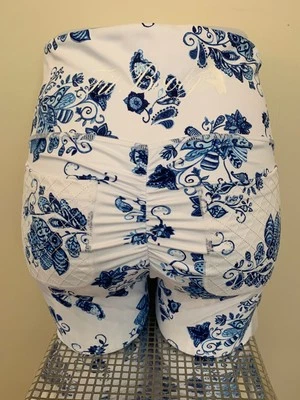 Calzas ajustadas botín para mujer florales y de cachemira fruncidas trasero blanco azul talla L Foto 1 de 4