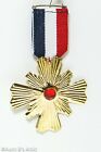 Award Metal Gold Jeweled Cross & R/W/B/ Grosgrain Ribbon Costume Military Pin