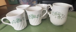 CorningWare Callaway Ivy Green Leaves Coffee Tea 4 Cups Mugs and creamer - Picture 1 of 15