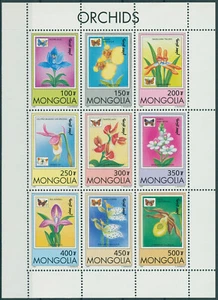 Mongolia 1997 MNH Orchids & Butterflies Stamps Flowers Butterfly Orchid 9v M/S - Picture 1 of 1
