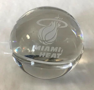 Miami Heat Basketball Heavy 1.4 LBS Glass Etched Paperweight Signed Tyrone - Picture 1 of 7
