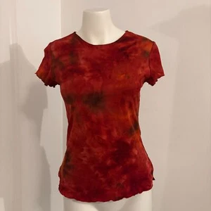 Vintage Y2K Moa Moa Größe Medium Salatsaum rot Batik Baby T-Shirt - Bild 1 von 6