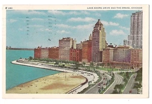 LAKE SHORE DRIVE & Michigan Ave. The DRAKE Chicago Illinois Postcard IL 1948 - Picture 1 of 2
