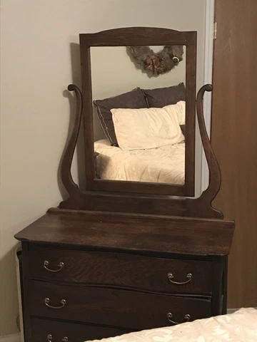 Antique Oak Dresser With Mirror Cover