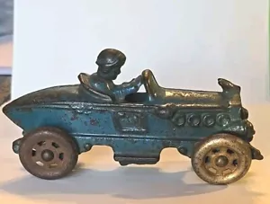 Cast Iron A C Williams Boat Tail Race Car W/ Driver & Spoked Wheels, 1930's Toy - Picture 1 of 9