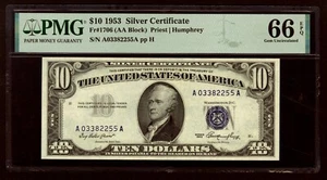 1953 $10 Silver Certificate Bank Note Fr 1706 Priest/Humphrey PMG 66 EPQ - Picture 1 of 2