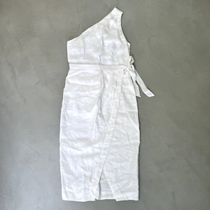 Anthropologie One-Shoulder Linen Midi Dress. White. UK 14. RRP £148 - Picture 1 of 5