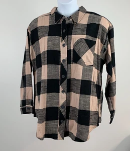 Maurices sz 0X Plus Button Front Flannel Shirt Checked Tan Black New NWT - Picture 1 of 8