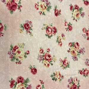 Emma Floral Fabric 39" x 42" Yard Pc Screen Print EDJ 6725 Vtg Cotton Japan 1 YD - Picture 1 of 5