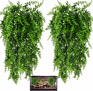 HERCOCCI 2 Pack Reptile Plants, Terrarium Hanging Plants Vines Artificial Leaves - Picture 1 of 12