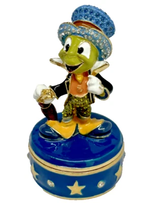 Disney Parks Arribas Brothers Pinocchio Jiminy Cricket Jeweled Trinket Box - Image 1 of 4