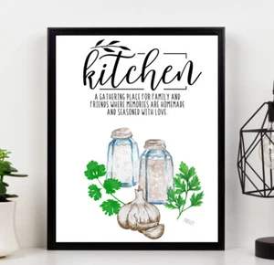 Country Kitchen Family PRINT Watercolour Herbs Picture POSTER A4 Wall Art 2 - Picture 1 of 2