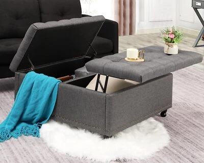 Otomana de almacenamiento cuadrada grande de 35,5", banco cuadrado otomano con tapa elevadora con almacenamiento Foto 1 de 4