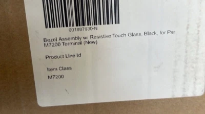 Bezel Assembly w/Resistive Touch Glass, Black, for PAR M7200 POS Terminal. - Image 1 of 4
