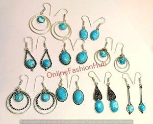 Larimar Gemstone Earrings Wholesale Lot 925 Sterling Silver Plated Hook Jewelry - Picture 1 of 5