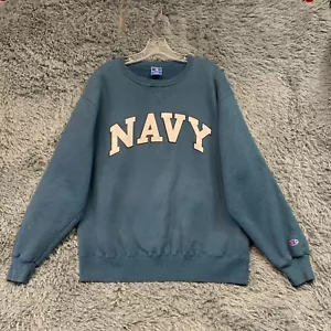 Sudadera Vintage Champion XL Marina Cuello Redondo Calentamiento Azul Hecha en EE. UU. Años 80-90 - Imagen 1 de 8