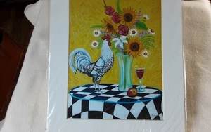 NIPack Signed Rooster with Flowers on Table framed by Jessica Kolesar - Picture 1 of 6