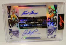 BRETT FAVRE ANTONIO FREEMAN #5 /10 AUTO SIGNATURES FOOTBALL LEAF VIBRANCE 2023