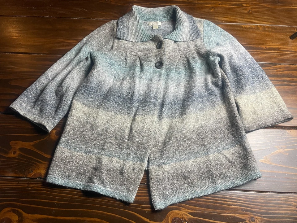 Suéter Christopher & Banks Para Mujer Talla XL Cárdigan Azul Gris Tostado Dos Botones Foto 1 de 4