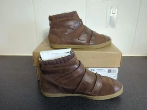 UGG Australia Booties Brown Leather Ankle Back Zip Straps Shoes UK 4.5 - Picture 1 of 14