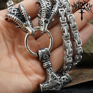 MOYOZZ Dragon Head Viking Stainless Steel King Chain Thor Hammer Necklace Pendant Gift