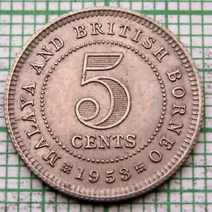 MALAYA & BRITISH BORNEO MALAYSIA Queen ELIZABETH II 1953 5 CENTS km# 1 - Picture 1 of 6