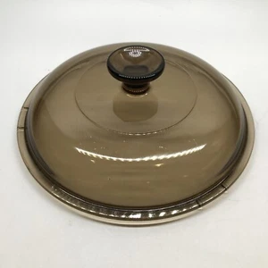 Vintage Pyrex Vision Corning Ware V-2.5-C Amber Pot LID ONLY 2.5L 8.5" Chipped - Picture 1 of 6