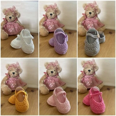 Handmade Crochet Baby Firs Shoes Mary Jane Christening Baby Girls Casual Booties - Image 1 of 4